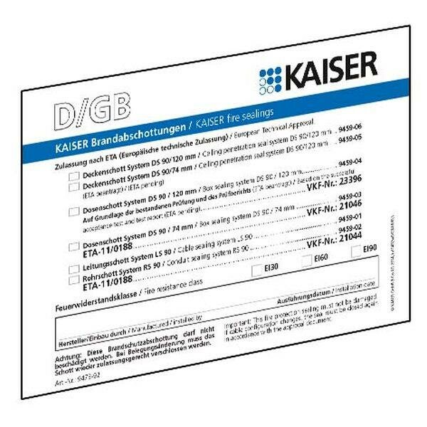 Kaiser Schott-Kennzeichnungsschild 9473-92 für Schott (DE/GB/FR/NL)