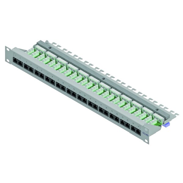 1PROTEC Patchpanel LSA+ kompakt 19" 1HE PNPP6A24 Cat6A-ISO 24xRJ45  lichtgrau